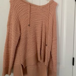 light pink hooded popcorn sweater